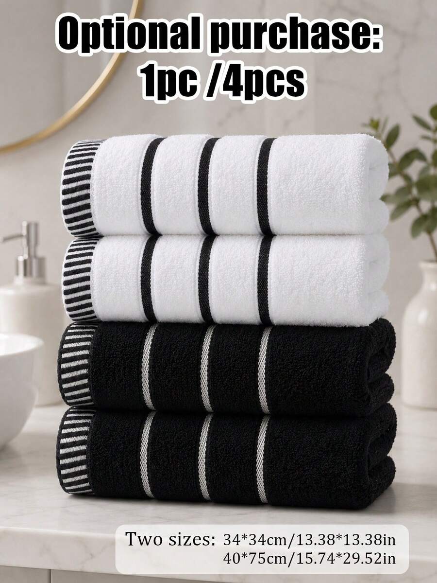1 pezzo/4 pezzi - Set di asciugamani a righe bianche e nere in 100% cotone, morbidi e delicati sulla pelle, ad asciugatura rapida, asciugamani assorbenti multiuso per casa, hotel, palestra, spiaggia - Multicolore - Visualizzare 1