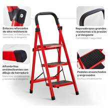 3-Step Folding Ladder, Aluminum, Indoor/Outdoor Step Ladder, Portable Multifunctional (Red, 3 STEPS) - C - 查看 6