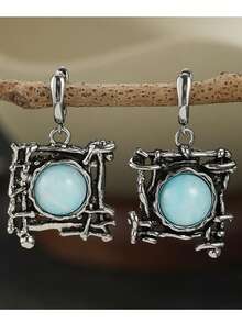 Gmzalx Women's Vintage Branch Texture Hanging Earrings, Versatile Elegant Daily Commute Accessory - Light Blue - View 8