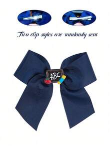 1/2pcs Customized Back To School Women Girls Bow Hair Clips, Personalized Name, Apple ABC Pencil Blackboard Elements, White Yellow Navy Blue - Multicolor - View 8