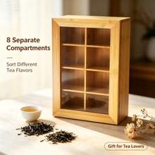 Natural Bamboo Tea Storage Box 4/8 Compartments 2 Styles Square & Vertical Wooden Tea Storage Box Suitable For Tea Lovers Kitchen Countertop Use Gift - Apricot - View 4