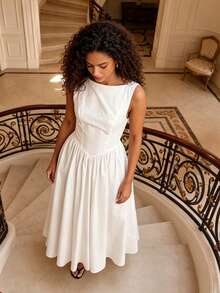 MODA MO, REF: H978 Women's Dress, Long Dress, Sleeveless, Round Neckline, High Waist, Backless, Dress With Zipper, Slim Model, A-Line Dress, Elegant, Modern, Light, Comfortable, Versatile, Refined Look, Casual Chic Dress, Dress For Events, Sophisticated Look, Summer Dress, Quality Finish, Feminine Style. - 白色 - 查看 3