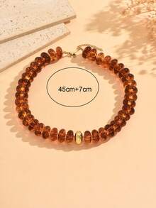 1pc Vintage Elegant Amber Beaded Necklace, Flat Round Bead Design Women's Neck Jewelry, Gentle Elegant Versatile Style, Suitable For Mature Style, Daily Commute, Dating And Vacation Wear, Bead Count And Color Shade Are Random And Not Fixed - Multicolor - View 4