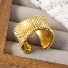 Thick Stainless Steel 18K Gold Plated Wave Wide Face Open End Ring, Suitable Both Men Women, Daily Party Street Dance Wear, Hip Hop Punk Jewelry - Gold - View 4