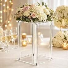Acrylic Flower Stand Transparent Tall Square Column Vase Geometric Wedding Table Centerpiece Modern Floor Vase Suitable For Party, Banquet, Home And Various Event Decor - Acrylic Square Flower Stand - View 2