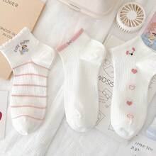 5 Pairs Children's Spring/Summer Thin Breathable Ankle Socks, Pink And White Cute Striped Girls' Short Socks - Multicolor - View 2