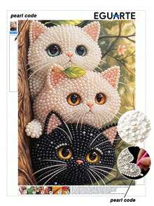 New Pearl Painting Pearl Inlaid Kitten Crafts Theme Frameless Diy Handmade Sticky Diamond Creative Canvas Art Painting, Suitable For Bedroom Decoration, Living Room Hanging Paintings, Artwork, Suitable For Holiday Gifts - A - View 1