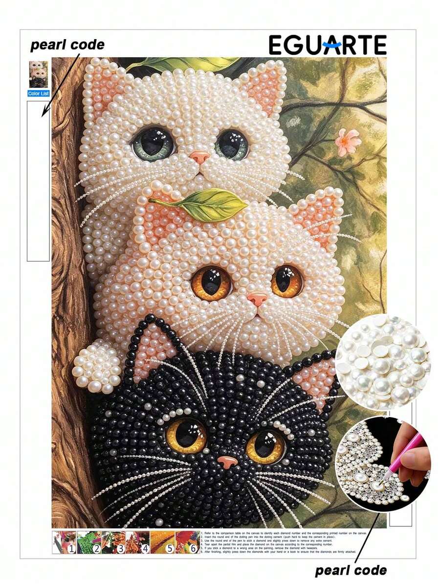 New Pearl Painting Pearl Inlaid Kitten Crafts Theme Frameless Diy Handmade Sticky Diamond Creative Canvas Art Painting, Suitable For Bedroom Decoration, Living Room Hanging Paintings, Artwork, Suitable For Holiday Gifts - A - View 1