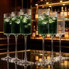 NEW Vertical Stripe Champagne Flute, 5.5 Oz (Approx. 155.9 G) Durable Reusable Champagne Glass - Modern Elegant, Suitable For Weddings, Parties, Anniversaries, Christmas, Birthdays - View 1
