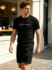 2pcs Men's Paris Print Sports T-Shirts, 2 Colors Crew Neck Short Sleeve Versatile Tops Summer - Multicolor - View 4