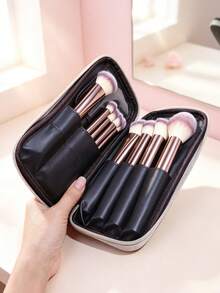 1pc Handheld Makeup Brush Storage Bag, Silver, Double Zipper, Travel Portable, Multi-Compartment, Dust-Proof Makeup Bag (Makeup Brushes Not Included) - Multicolor - View 9