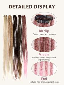 2pcs Gradient Pink Clip-In Dreadlock Hair Extensions, Soft Synthetic ...