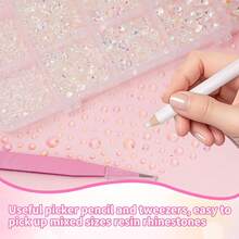 6000pcs Resin Transparent Rhinestones, Flat Back Jelly Rhinestones, Mixed Colors & Sizes Shiny Crystals, With Pickup Tool, Suitable For DIY Crafts, Clothing, Tumblers, Mugs, Shoes, Fabrics - Naked AB - View 3