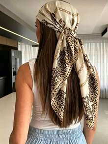 1pc Women's Bohemian Vintage Leopard Print Bandana Headscarf, Suitable For Daily Wear And Beach Vacation - Gold - View 3