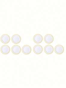 Double Gold Rim Dinner Plates, White Gold Rim Plates, Elegant Dessert Plates, Pasta Plates, Pizza Plates, Cake Plates, Salad Plates, 7.5 Inch/10.25 Inch Size, Reusable And Easy To Clean, Suitable For Weddings, Birthday Parties, Valentine's Day - White - View 6