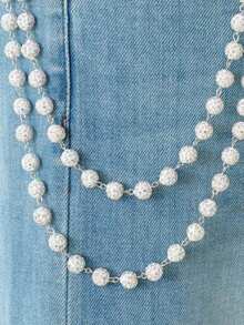 1pc White Rhinestone Ball Double Layer Pants Chain, Shiny Crystal Accessory - White - View 5
