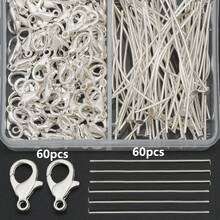 100pcs/120pcs/150pcs DIY Jewelry Clasp Parts Set With Lobster Clasp, (Approx. 50mm) Flat Head Pin, Suitable For Braided DIY Keychain, Necklace, Bracelet, Earring Accessories, Bag Pendant Connector Pin, Cuttable And Bendable Bead Stringing Pin, Bead Connector, DIY Jewelry Making Materials - Lobster Clasp & Flat-head Pin - View 12