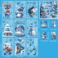 9件組聖誕裝飾貼紙 聖誕老人雪花玻璃窗貼 聖誕雪花馴鹿靜電貼 - 彩色 - 查看 12