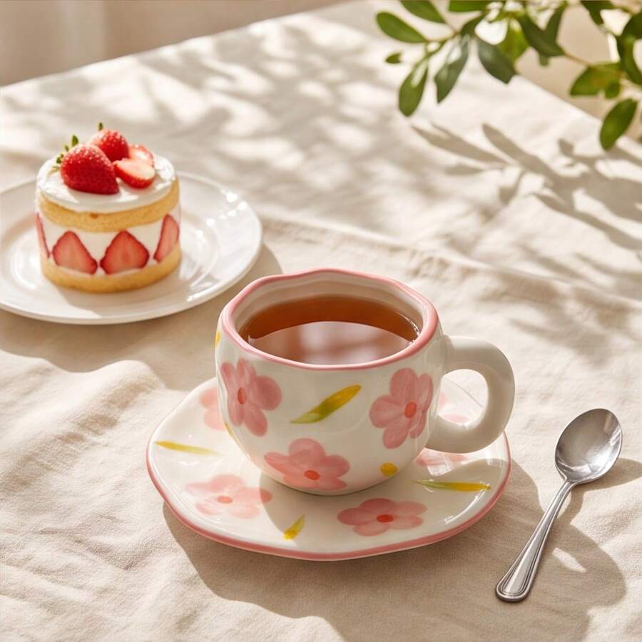 1 Set Vintage Ceramic Coffee Cup And Saucer Set, -Perfect For Espresso, Cappuccino And Latte Art, Dishwasher - Multicolor - View 1