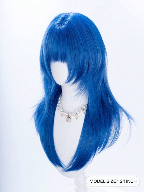 alicegarden 24-Inch Long Synthetic Wig Featuring A Natural Straight Style A Stunning Blue. Designed With Bangs , This False Hairpiece Is Perfect For Ms Daily Party Cosplay Use, Offering A Natural And Natural Durable Wig Gift For Ladies. (No Accessories)
