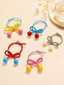 5pcs Girls Color Block Bow Candy Color Round Embellished Hair Clips Suitable For Daily Matching - Multicolor - View 2