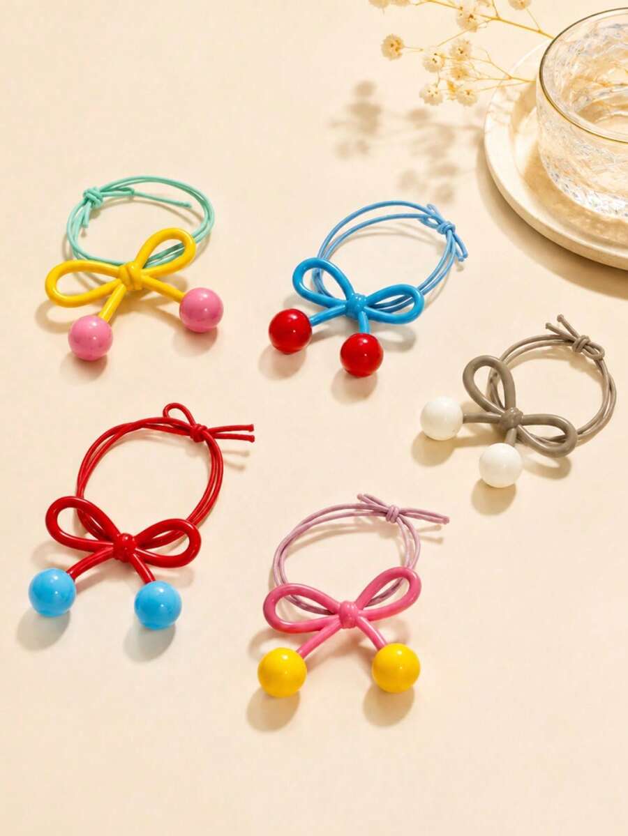 5 piezas de pinzas para el cabello con lazo de bloques de color y colores caramelo, redondas y decoradas, adecuadas para combinar a diario para niñas - Multicolor - Ver 1