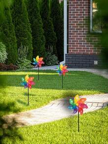 1Pc Rainbow Floral Pinwheel Windmill Decor, Battery-Free Bird Repellent Windmill, Outdoor Lawn Yard Garden Flower Bed Landscape Decor, For Amusement Park Decoration, Applicable For Wedding, Halloween, Party, Holiday Celebration, Photography Prop - Multicolor - View 7