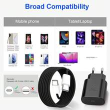 3pcs/1set/1pc EU Standard Super Fast Charging Kit (EU Standard Charger With 3.3ft/6.6ft Charging Cable And 1.4m Cable Protector), EU Standard Travel Plug Adapter Compatible With Samsung Galaxy S26 S25 S24 S23 S22 S21, USB-C Wall Charger With 3.3ft/6.6ft Fast Charging Cable, Compatible With IPhone 17/17 Pro/17 Pro Max/Pro/16/15 - View 7