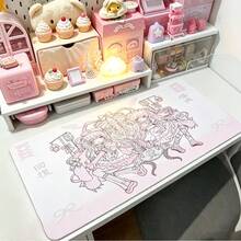 動漫可愛天使女孩滑鼠墊 筆電遊戲加長版桌墊 PC 卡哇伊玩家用 XXL 鍵盤墊 粉色地毯風 PU 皮革桌墊 - 查看 11