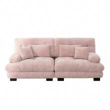 Rosa Chenille Ecksofa für Wohnzimmer, 2er Sofas mit Lendenkissen - Rosa 2-Sitzer - Übersicht 4