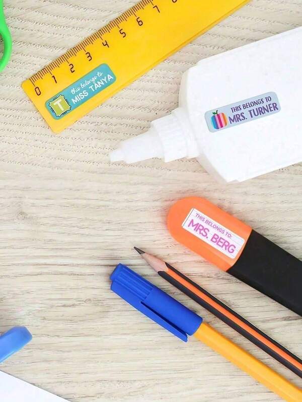 1/60/120/180/240pcs Premium Custom Teacher Name Labels Stickers,Waterproof Fade-Resistant Cute Bee/Rainbow/Apple Design Personalized Classroom Tags, For School Supplies, Envelopes, Graduation Gifts, Teacher Appreciation & Student Organization