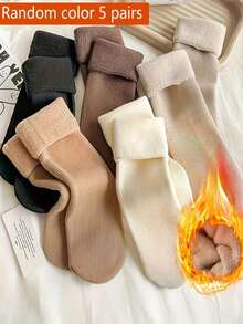 5 Pairs Women's Winter Warm Socks - Ultra Soft Warm Lining Non-Slip | Comfortable Indoor Home Socks, Perfect For Snow Boots | Essential For Cold Weather (Random Color) - Multicolor - View 16