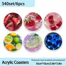 2D Flat Printing Process/6pcs Fruit Pattern Acrylic Coasters--Coffee & Beverage Coasters, Suitable For Bars, Home Gatherings, Cafes, Offices And Various Occasions, Home Decor Housewarming Gift - Acrylic Coaster - View 8