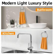 Bathroom Wall-Mounted Self-Adhesive Towel Rack, Hanging Towel Ring, Stainless Steel Hand Towel Ring, Towel Rack, Matte Black Cloth Rack, Heavy Duty Towel Rack, Towel Ring, Hand Towel Rack, Hook, Bathroom Storage, Silver, Gold, Waterproof - B - View 10