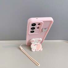 1 Peça Suporte de Espelho Urso da Sorte Fofo DIY Eletroplateado Prata Coração Silicone Corda Curta Escalonada Capa de Telefone [Versão Internacional Não Local] Série Android SX S26Ultra/S25/S24/S23/S22/S21/S20/A57/A37/A27/A17..RYX5C/X5B/X6C/X7C/X8C/A9C VIVOY04/V50/V29E/Y19S/Y39/ CY Transsion Mt Capa Protetora Transparente à Prova de Choque - Rosa chiclete - Visão 2