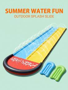 Dual Lane PVC Inflatable Water Slide, Outdoor Water Spray Surfing Slide, Comes With 2 Inflatable Slide Mats, Suitable For Backyard Lawn Summer Water Fun - 彩色 - 查看 8