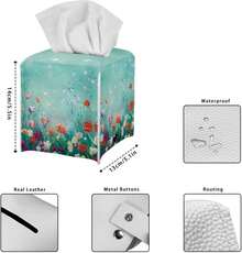 Biyejit Teal Marble Tissue Box Cover Square, Lightweight PU Leather Tissue Box Holder, Modern Decorative Tissue Holder Organizer For Bathroom Vanity - ColorGG - View 5