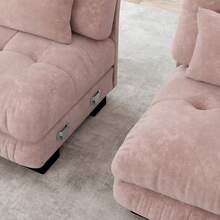 Rosa Chenille Ecksofa für Wohnzimmer, 2er Sofas mit Lendenkissen - Rosa 2-Sitzer - Übersicht 10