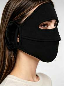 1pc Unisex Wool Winter Face Mask With Fleece Ear Warmers, Windproof Breathable Full Face Cover, Face Lifting Design, Bicycle Motorcycle Skiing Outdoor Sports Cold Protection Mask, Solid Color Winter Accessory - Multicolor - View 5