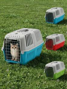 Portable Pet Travel Cage With Top Handle, Breathable And Ventilated Design, Equipped With Metal Doors, Durable And Sturdy, Suitable For Cats And Dogs, Pet Transport Bag, - Multicolor - View 5