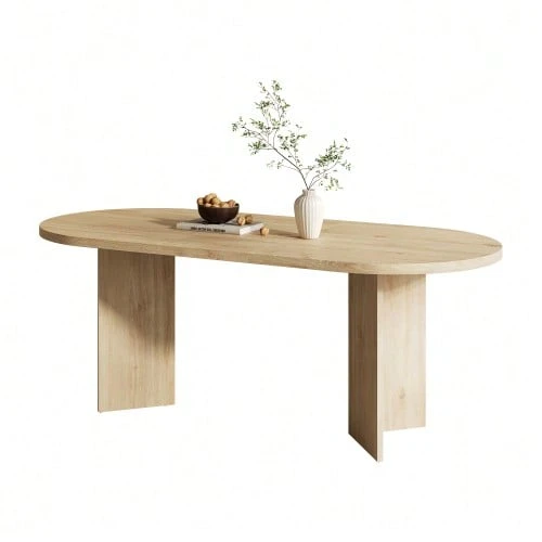 Mesa de comedor 200 * 90 cm, apta para 6–8 personas, mesa de comedor con esquinas redondeadas, sobre de mesa engrosado, mesa de comedor de estilo sencillo, nogal - Camel - Ver 1