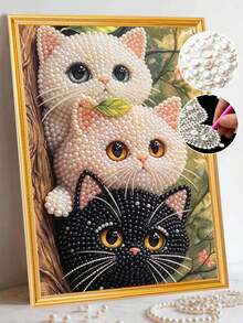 New Pearl Painting Pearl Inlaid Kitten Crafts Theme Frameless Diy Handmade Sticky Diamond Creative Canvas Art Painting, Suitable For Bedroom Decoration, Living Room Hanging Paintings, Artwork, Suitable For Holiday Gifts - A - View 3