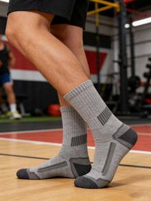10 Pairs Men's Mid-Calf Socks, Black White Gray Colorway, Striped Ankle Support Design, Comfortable Outdoor Sports Socks, Back To School Season - Multicolor - View 4