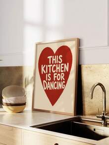1件 This Kitchen Is For Dancing 廚房海報，趣味廚房牆面藝術，紅色愛心語錄印花，鄉村風廚房裝飾，帆布牆面藝術，無框牆面藝術 - 彩色 - 查看 1