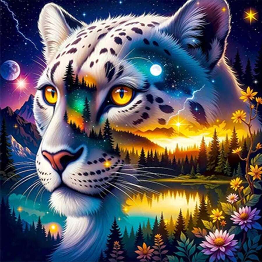 1PC DIY 5D Diamond Painting Kit Landscape & Leopard Pattern - Round Full Drill Art Mosaic Craft, Home Wall Decor, Unframed - No Frame - View 1