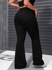 Curvy‑Size Pantalones campana de cintura alta con gran elasticidad, roturas con flecos que elevan glúteos ideal para figuras curvy - Negro - Ver 4