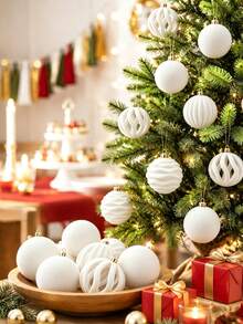 6pcs White Velvet Christmas Tree Hanging Ornaments, Merry Christmas Decorative Balls, White Christmas Ball Hanging Ornaments, Christmas Home Decor, Christmas Balls, Christmas Hanging Decorations, Fireplace Decor, Christmas Gifts, Christmas Tree Decorations, Christmas Party Supplies, Indoor & Outdoor Decor - White - View 4