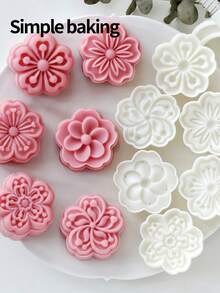 4件組 3D花朵糕點模具 生日禮物烘焙套組 手作DIY餅乾模 蛋糕與餅乾壓模 節慶派對月餅廚房工具 中秋節糕點工具 Maamoul模具 創意禮物 精緻糕點壓模 - 米色 - 查看 11