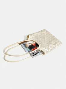 2026 New Beige Beaded Mini Phone Bag, Women's Shoulder Bag, Banquet Bag, Fashionable Commuting Bag, Daily Travel Charm Versatile Casual Crossbody Bag - Beige - View 8