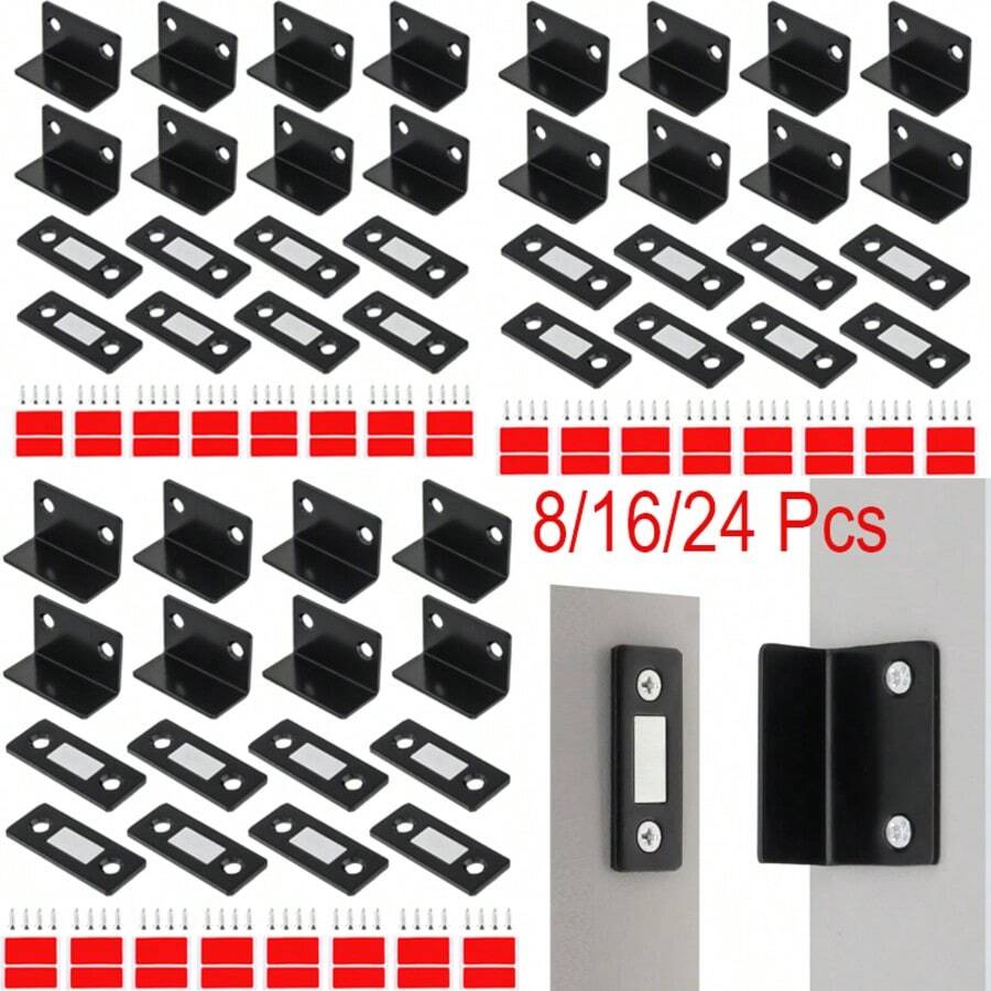 Cabinet Magnetic Catch L-Shaped Ultra Thin Drawer Magnet Closures,Drawer Magnet Adhesive Cabinets Latch For Kitchen Wardrobe Closet Door(8/16/24 Pcs) - Black - View 1